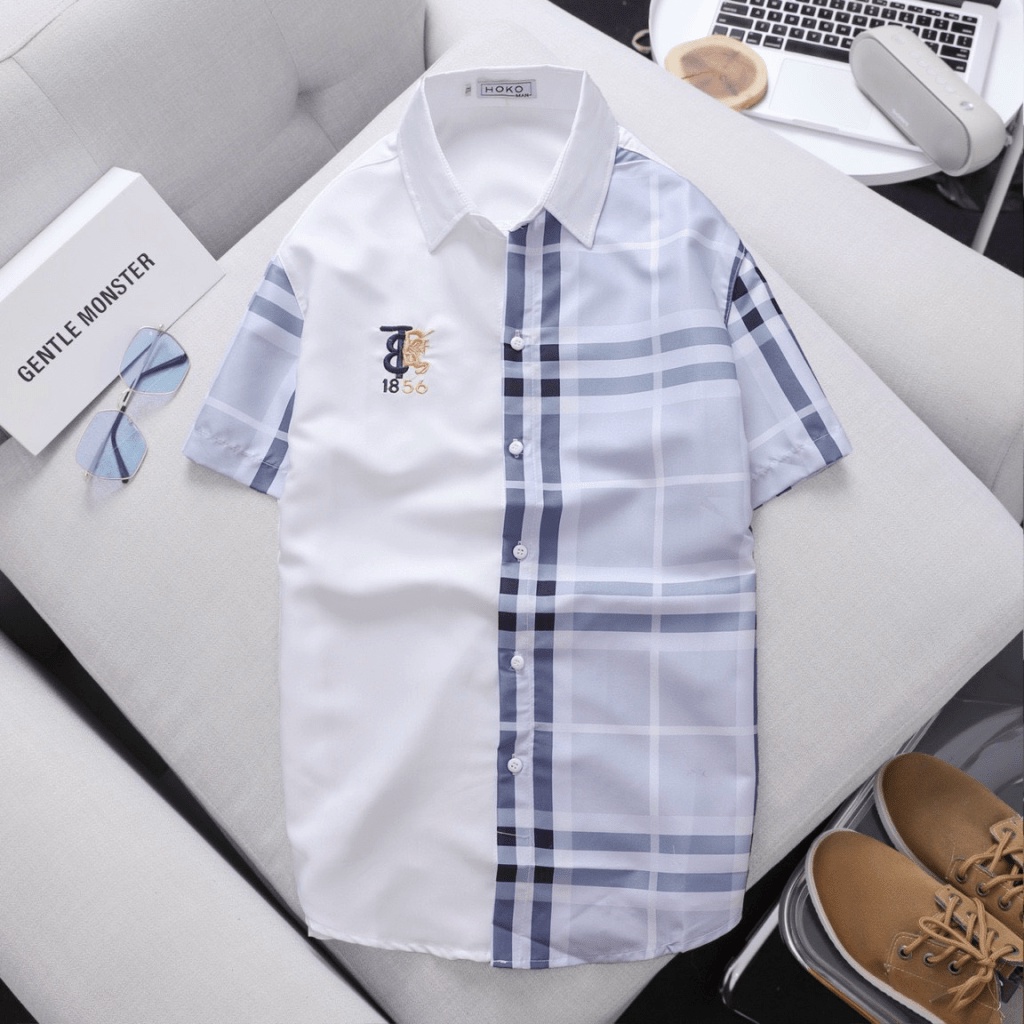 ÁO SƠ MI  NAM TAY NGẮN PHÓI HAI MÀU HỌA TIẾT SỌC ĐẸP SANG CÁ TÍNH