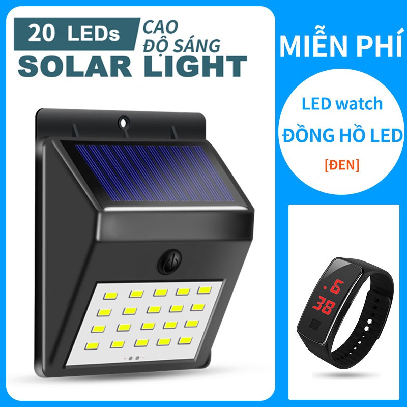 【Miễn phí Đồng hồ led】Đèn cảm biến hồng ngoại năng lượng mặt trời 20 Led