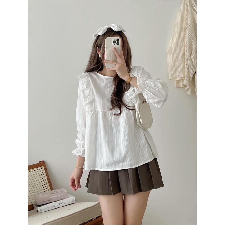 [ẢNH THẬT] Áo Babydol Bồng Nơ Chất Xốp Áo BBD Chun Tay Cổ Tròn Áo Sơ mi vintage 4 Màu Dáng Oversize Form Rộng Hàn Quốc