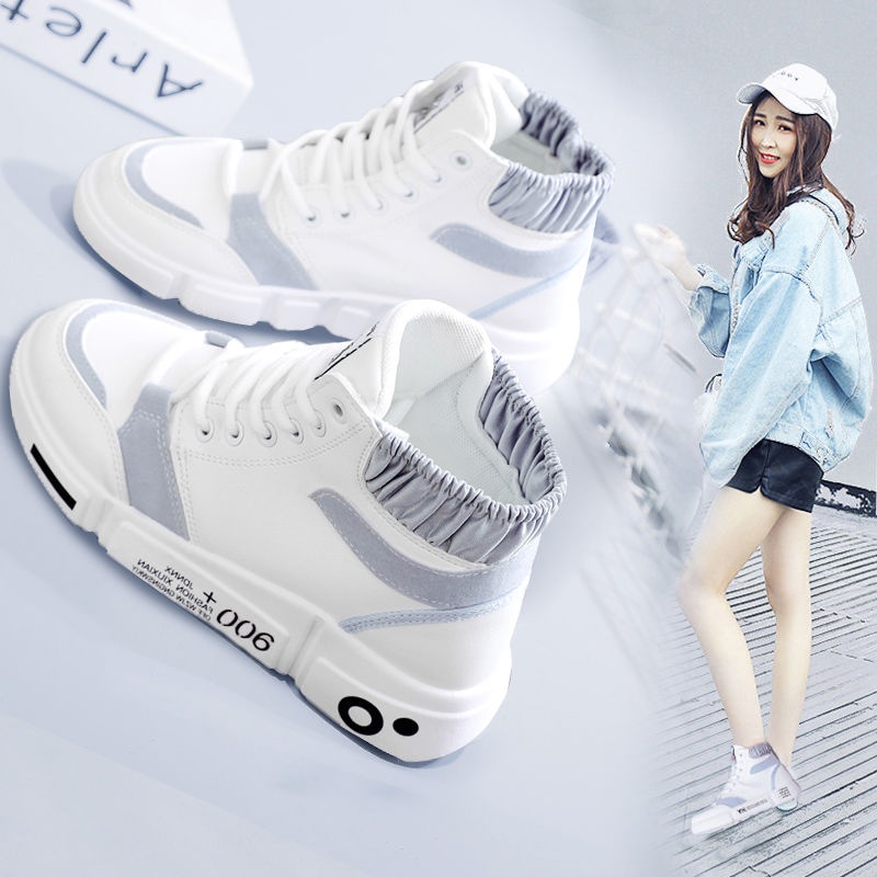Giày cao cổ phụ nữ mùa xuân năm 2021 mới tất cả các trận đấu thể thao giản dị trắng trong thủy triều