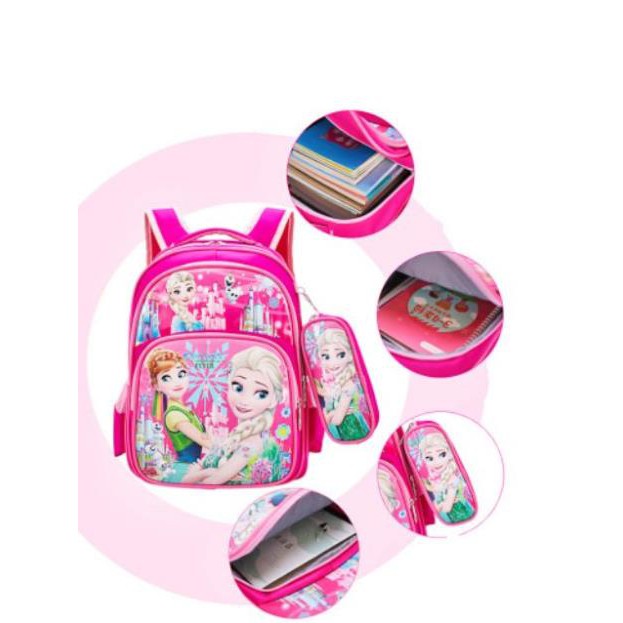 Balo tiểu học cho bé hình công chúa, siêu nhân 5 size 38cm hình lựa chọn tặng kèm hộp bút
