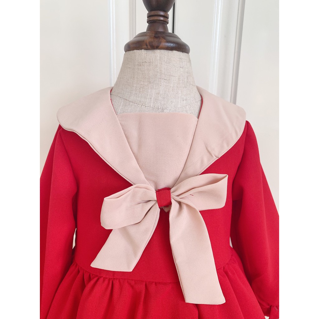 Đầm bé gái ⚡ 𝗙𝗥𝗘𝗘𝗦𝗛𝗜𝗣 ⚡ Hàng thiết kế - Chất liệu đũi chun đỏ phối be mềm mại và an toàn cho bé