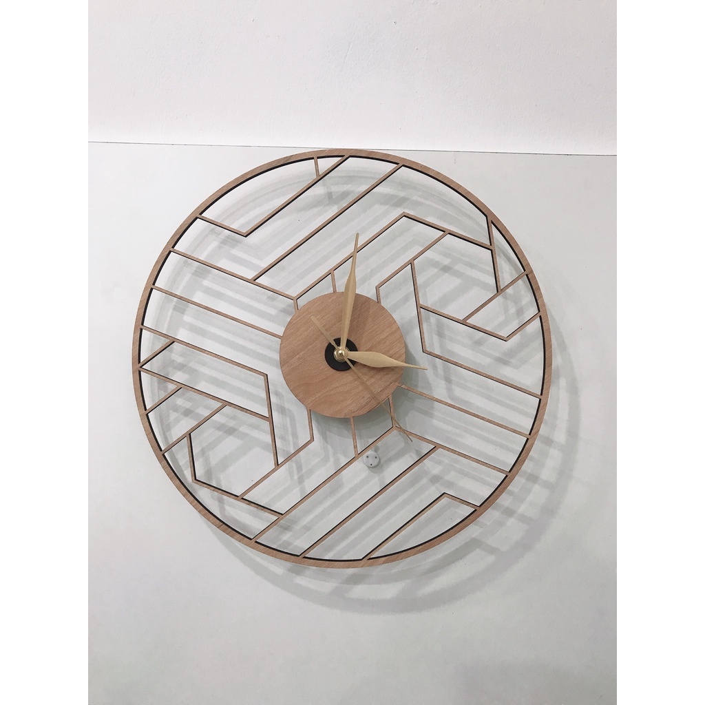 Đồng Hồ Treo Tường CNC Geometric Wood Vân Gỗ Bóng Thiết Kế Tối Giản Dễ Sử Dụng THE MONOMI - C037W