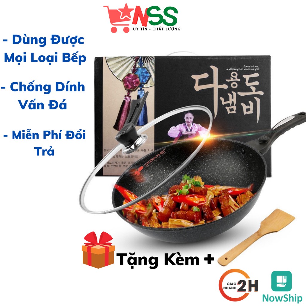 Chảo Chống Dính Sâu Lòng Hàn Quốc Siêu Bền Có Nắp Kính Size 32cm/30cm