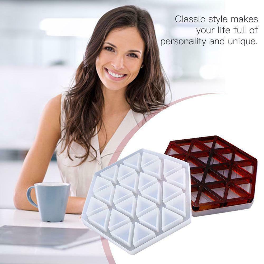 Khuôn Silicone Làm Đế Lót Ly Hình Lục Giác Họa Tiết Kẻ Sọc DIY