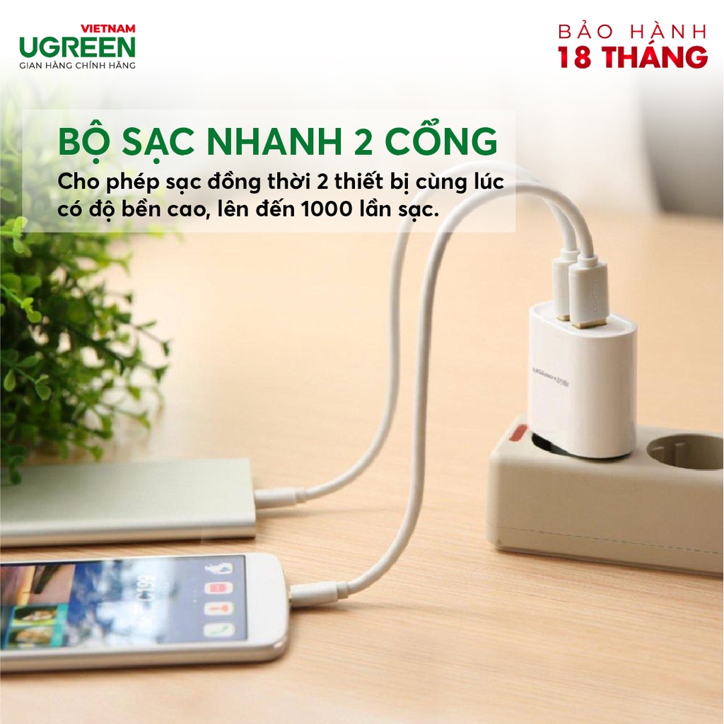 Củ sạc điện thoại 2 cổng 3.4A UGREEN CD104 20575 20576 – Hàng phân phối chính hãng - Bảo hành 18 tháng