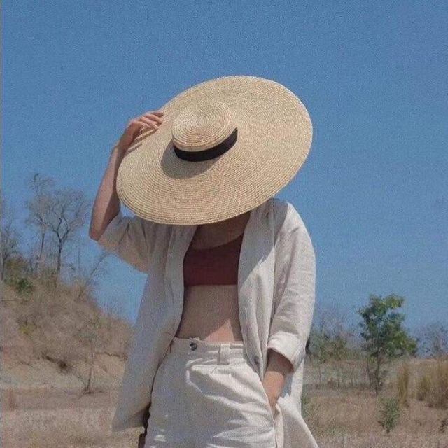 Mũ cói tự nhiên vành rộng dây buộc vintage siêu rộng, siêu độc