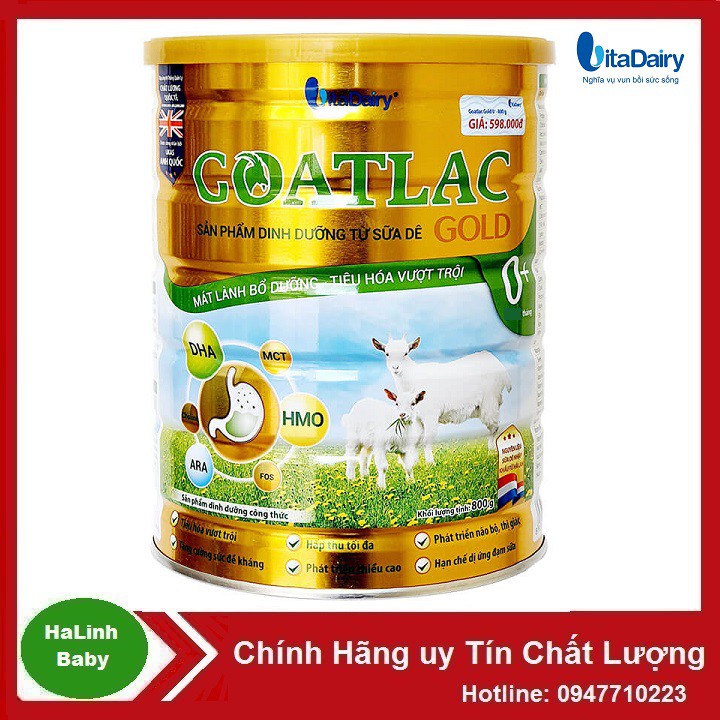 Sữa dê Goatlac gold 0+ 800g [Mẫu mới] Thay thế goatlac 1 2