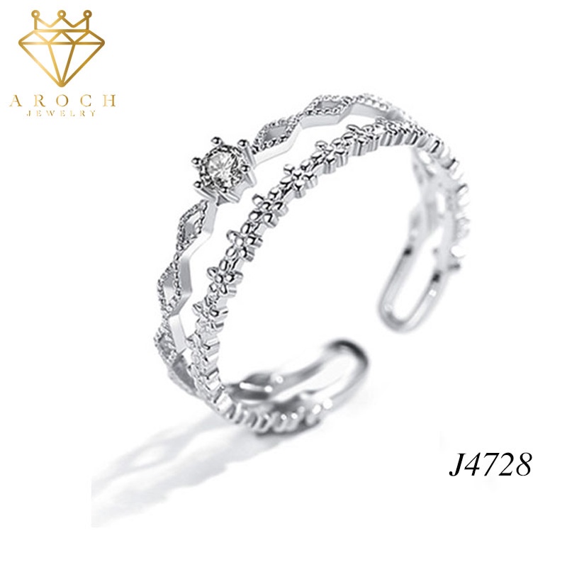 Nhẫn nữ hở freesize,hợp với mọi kích cỡ ngón tay,bạc s925 ren đôi nhỏ xinh J4728- AROCH Jewelry