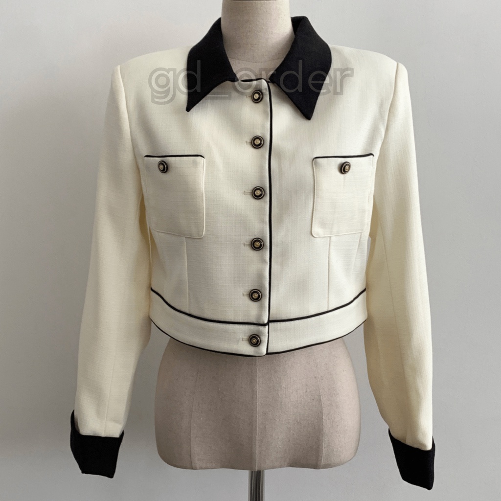 K95|Áo khoác nữ hàn quốc croptop ngắn hoạ tiết nổi túi ngắn thanh lịch, đơn giản gd_order