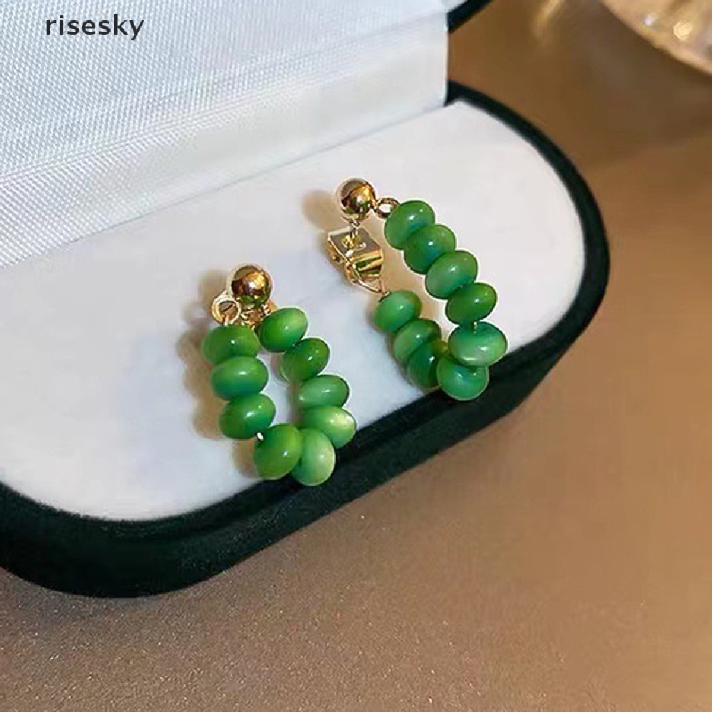 Bông Tai Dáng Dài Đính Đá Mắt Mèo Màu Xanh Lá Thời Trang Cho Nữ ♨Trên đó