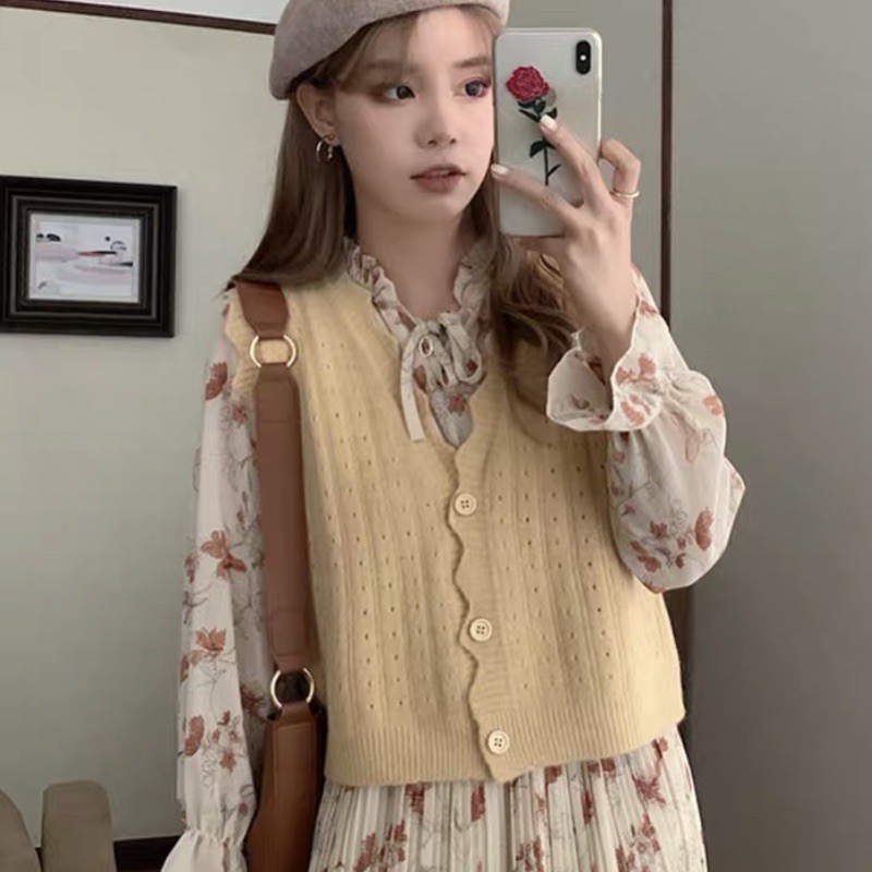 Áo gile len viền lượn sóng Uzzlang style - MINU