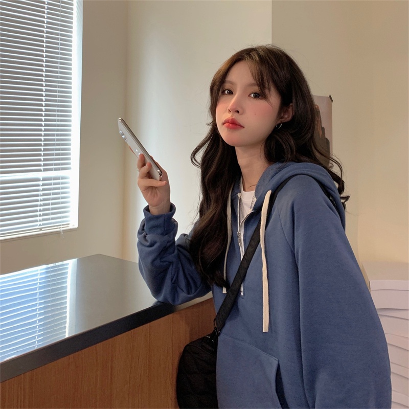 Áo hoodie dài tay phối khóa kéo cá tính trẻ trung