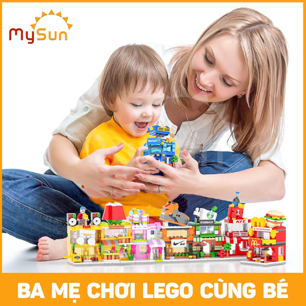 Bộ đồ chơi lắp ráp ghép xếp mô hình nhà hàng, siêu thị, cà phê thành phố city sáng tạo cho bé gái, trai MySun