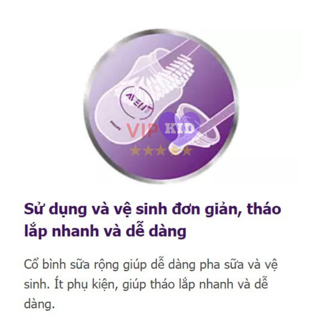 Bình Sữa Avent Cổ Rộng Cho Bé 125ml/260ml/330ml chống đầy hơi- Vipkid