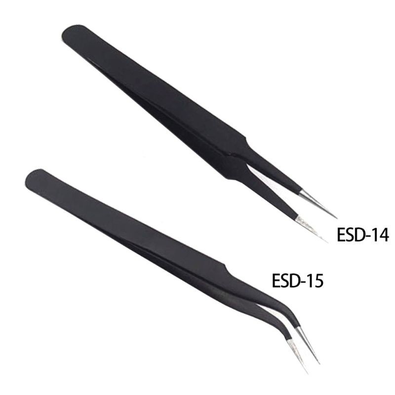 Nhíp ESD-15 đầu thẳng/ đầu cong bằng thép chống tĩnh điện dành cho sửa chữa làm trang sức thủ công