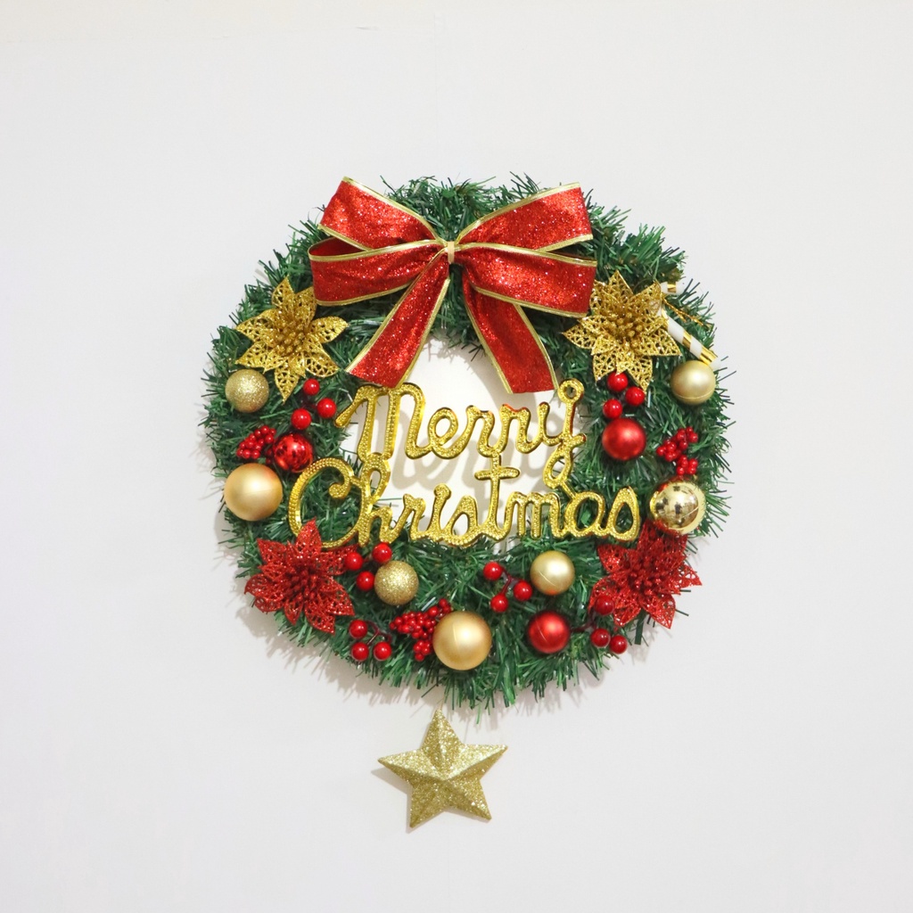 Vòng nguyệt quế vòng hoa noel mẫu D17 30CM (tặng kèm đèn)  trang trí giáng sinh, cây thông