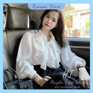 Áo sơ mi trắng chất lụa cổ bèo cực đẹp Kanimi - SM06
