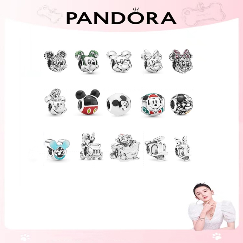 Vòng Tay Đính Hạt Kim Cương Hình Chuột Mickey Đáng Yêu Pandora Bằng Bạc S925