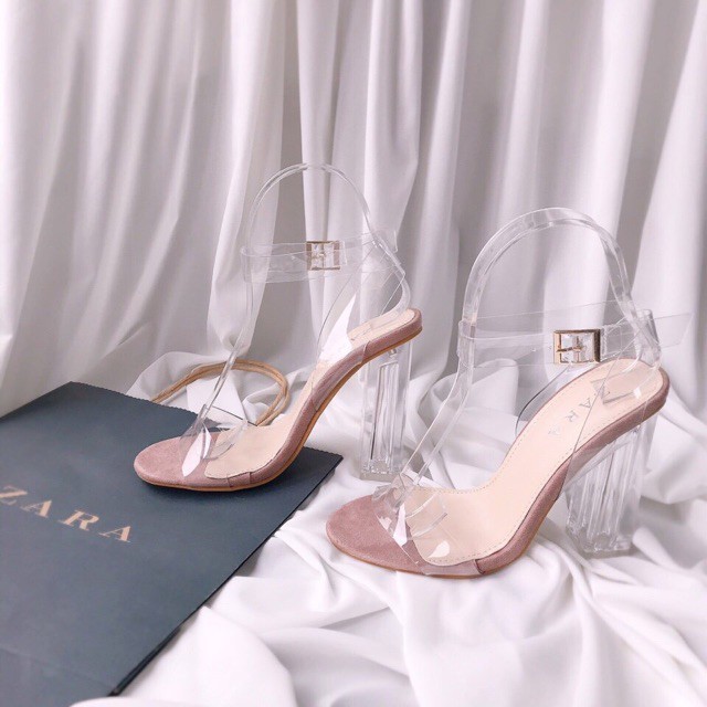 🆘 Sandal trong suốt gót vuông 10 phân giày cao gót màu nude hàng cao cấp full box ( có hộp) | BigBuy360 - bigbuy360.vn