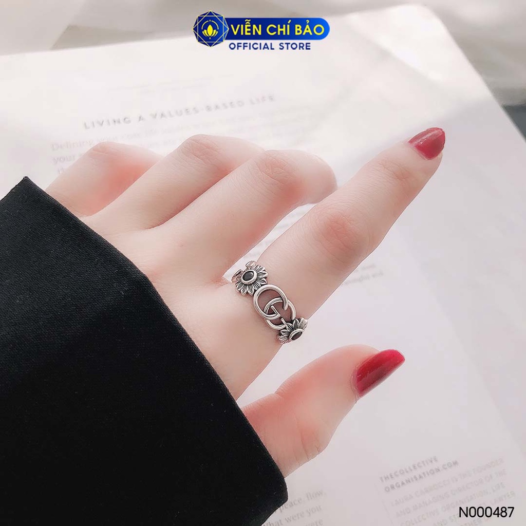 Nhẫn bạc nữ Hoa Cúc đen chất liệu bạc Thái 925 thời trang phụ kiện trang sức nữ thương hiệu Viễn Chí Bảo N000487