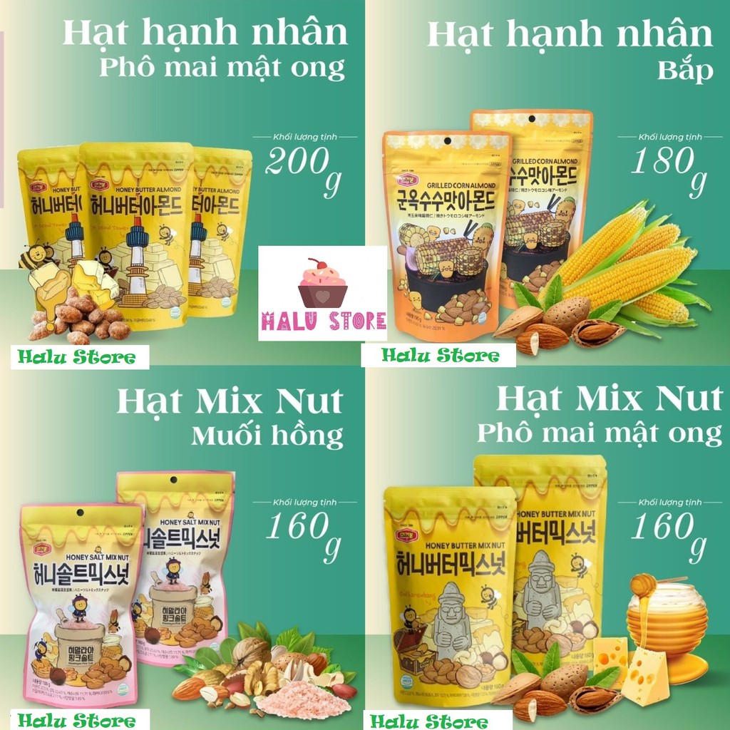 [HOT] Hạnh nhân tẩm bơ mật ong / bắp / hạt tổng hợp mix nut muối hồng / phô mai mật ong Murgerbon gói 200g - Hàn Quốc