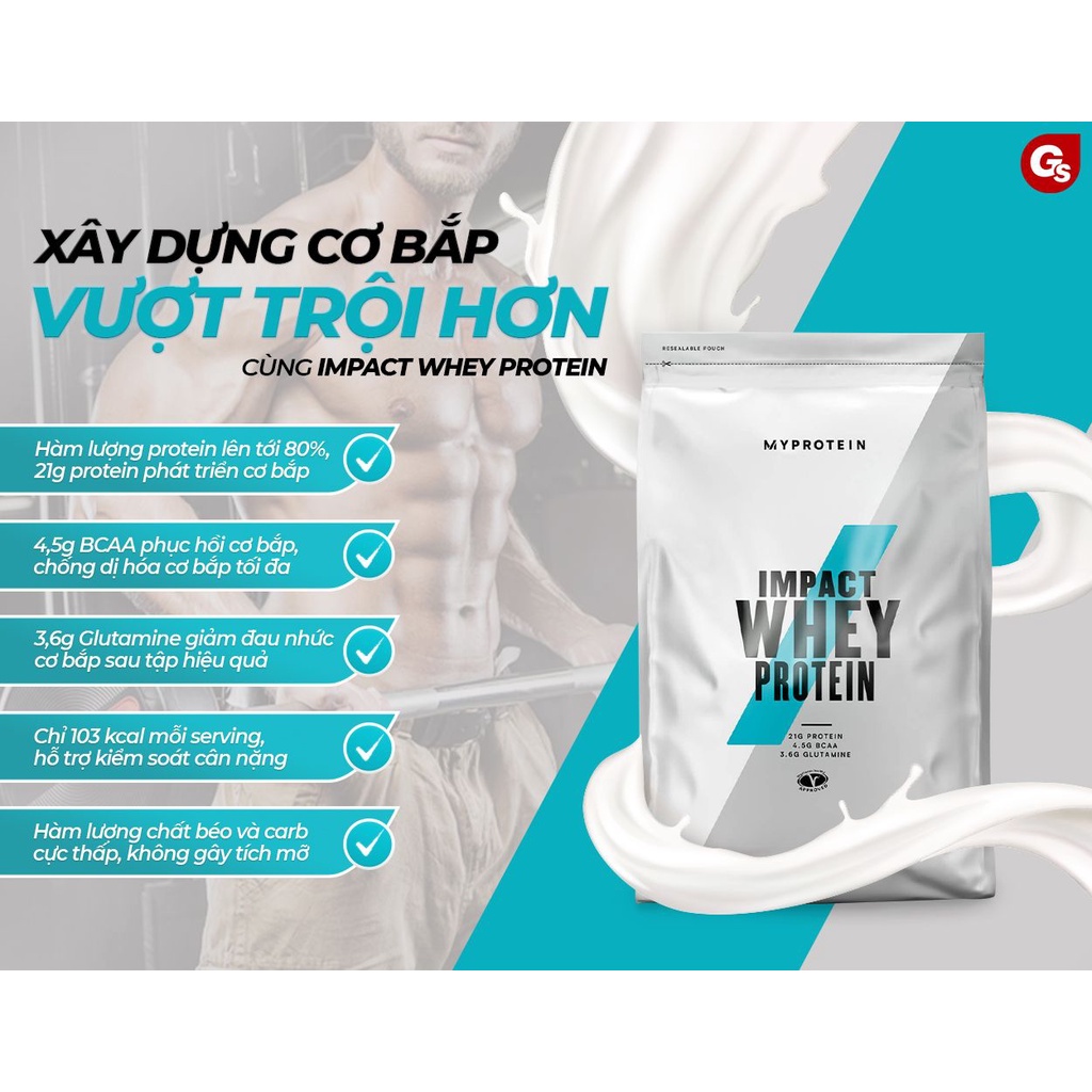 Bột hỗ trợ phục hồi phát triển cơ bắp MyProtein Impact Whey Protein nhập khẩu Anh phân phối Gymstore