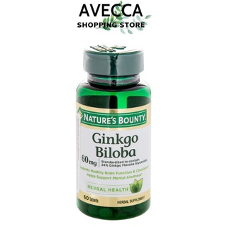 Viên Uống Bổ Não Ginkgo Biloba 60mg Nature's Bounty Giúp Tăng Cường Tuần Hoàn Máu Não (Chai 60 viên)