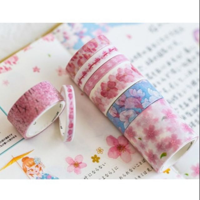 Hộp 4 cuộn băng dính washi tape mẫu siêu dễ thương trang trí - VPP Brendo