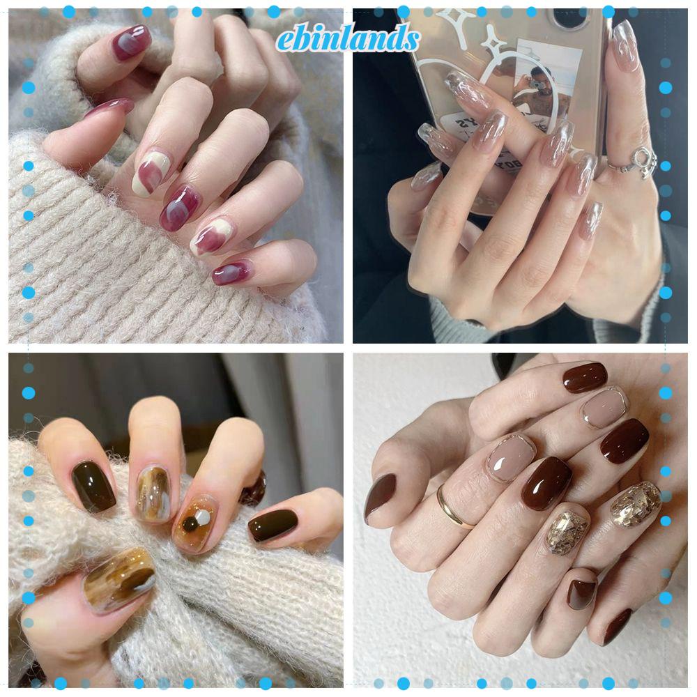 Bộ Móng Tay Giả Đầu Vuông/Tròn Dáng Ngắn Có Thể Tháo Rời Che Phủ Toàn Diện