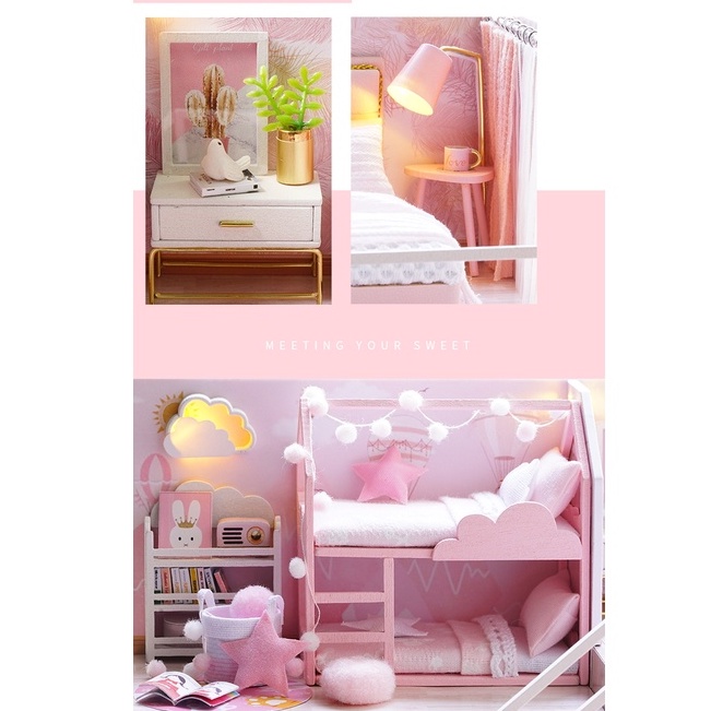 Nhà mô hình tự lắp ráp DIY - Ngôi nhà màu hồng L027