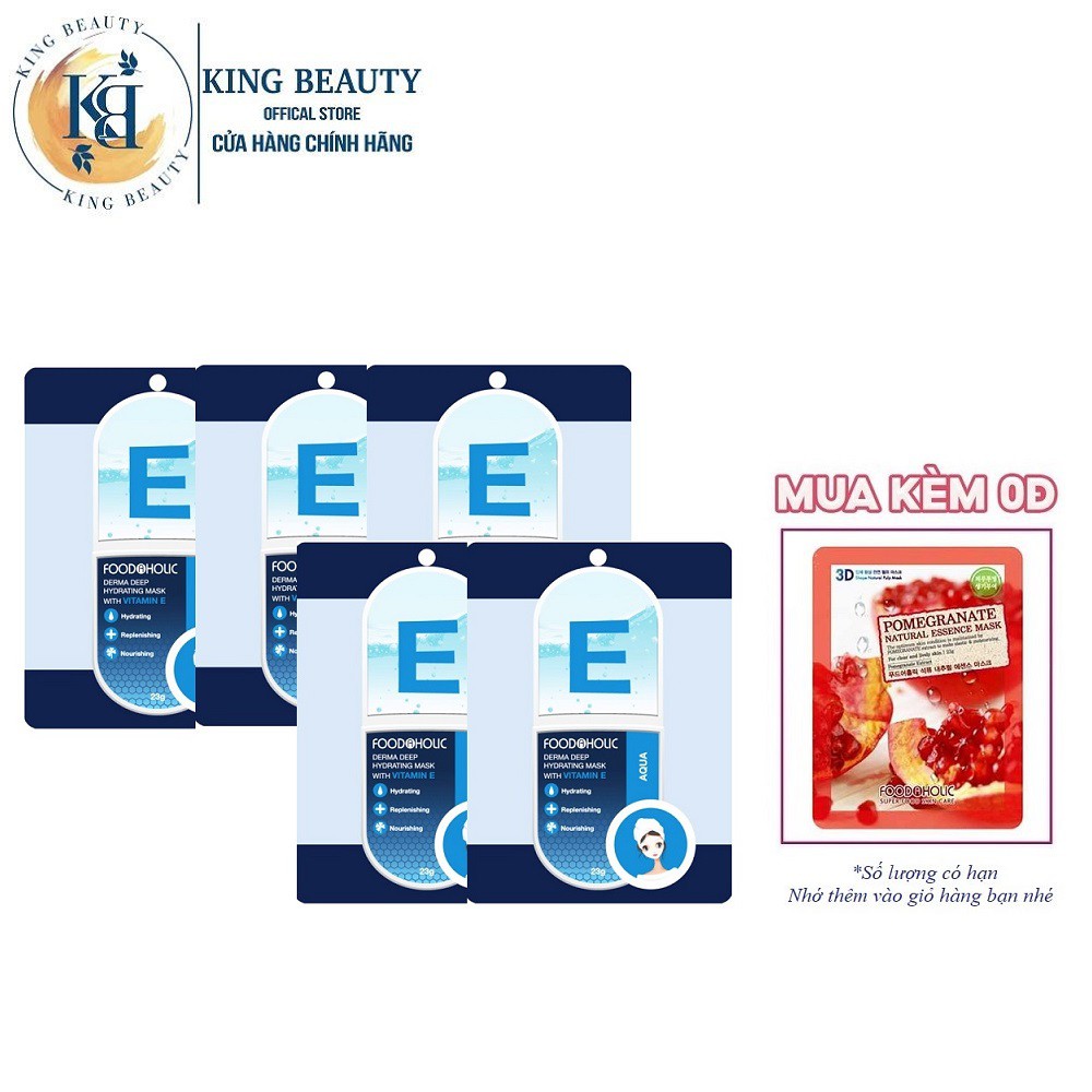 Combo 5 Mặt Nạ Cấp Nước, Kiềm Dầu Foodaholic Derma Deep Hydrating Mask With Vitamin E Aqua 23g x 5
