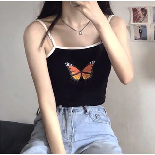 Áo thun 2 dây croptop in hình bướm