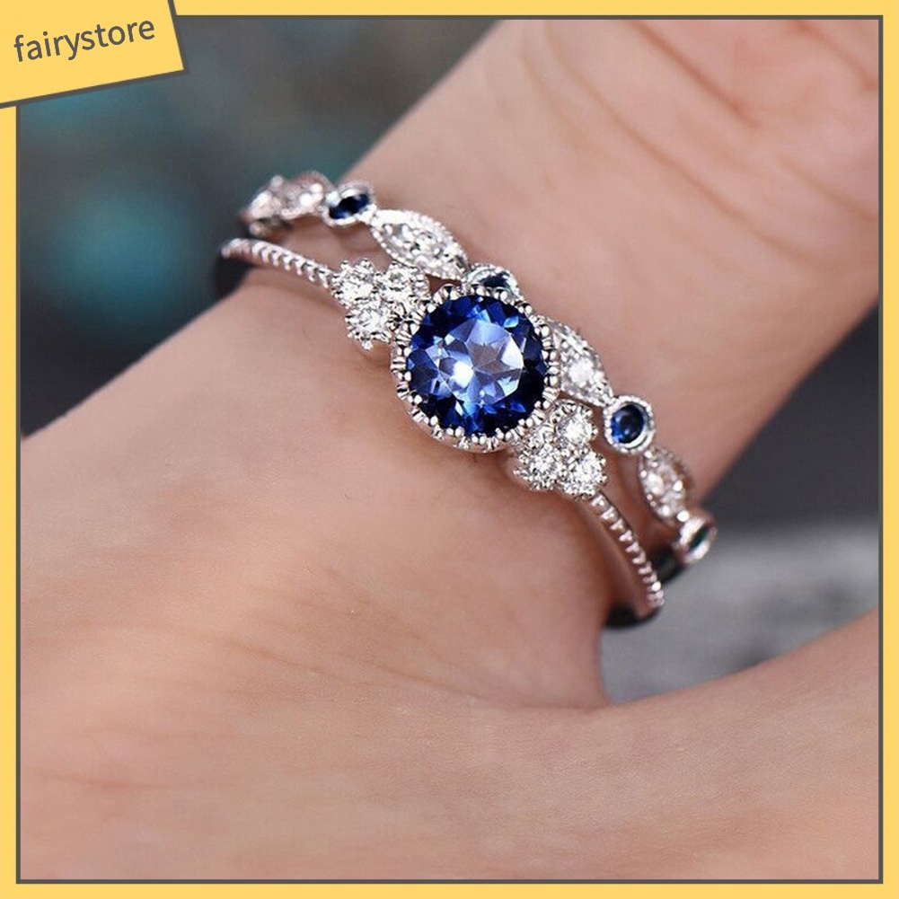 Bộ 2 Nhẫn Hợp Kim Đính Đá Kiểu Dáng Sang Trọng