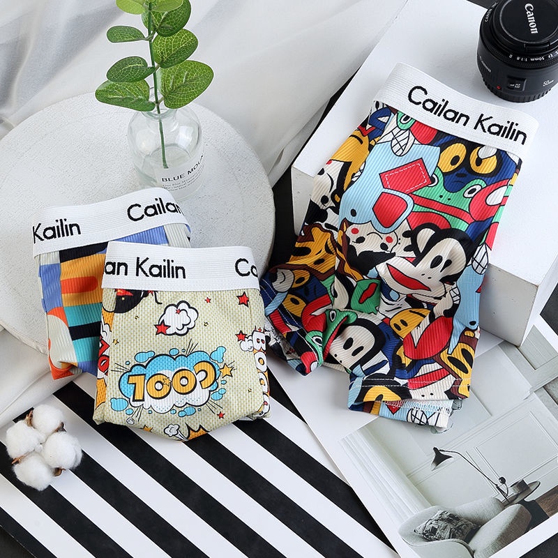 Quần lót boxer dáng rộng vải cotton in hoạt hình vui nhộn thời trang cao cấp cho nam