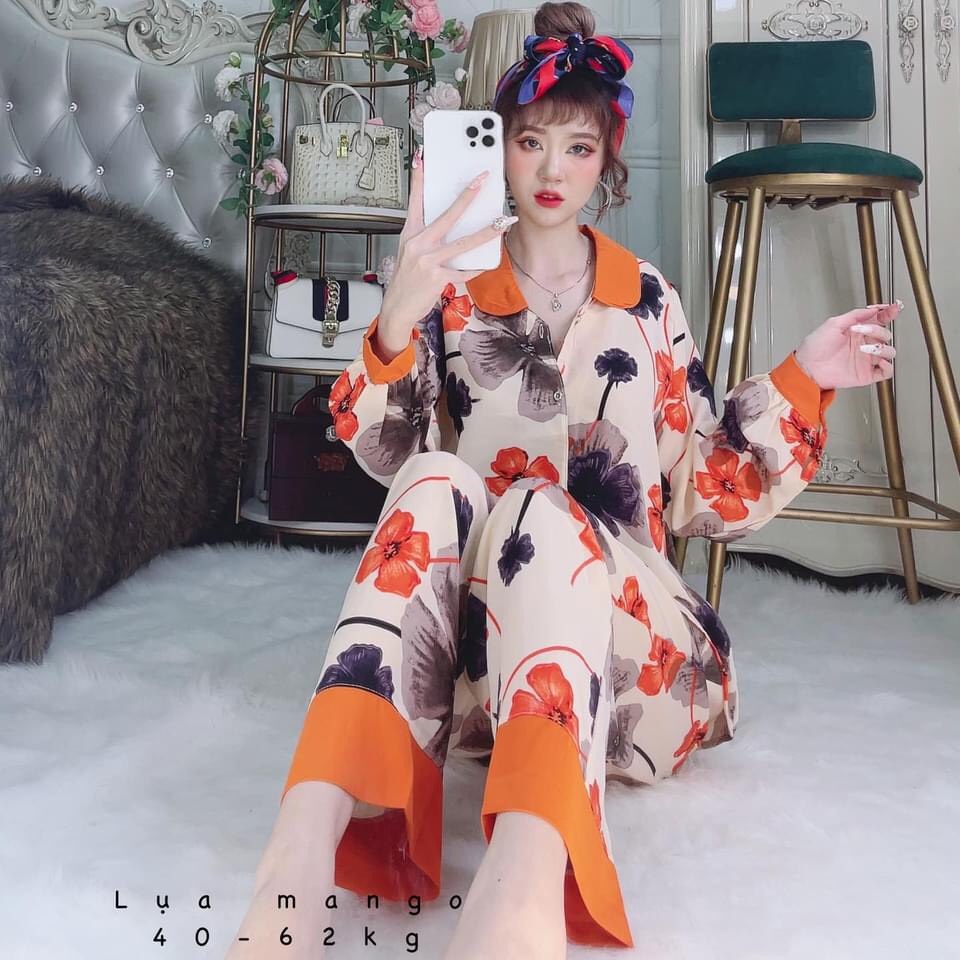 Đồ bộ mặc nhà Pijama, bộ ngủ nữ đẹp tay dài vải lụa mango mềm mát freesize dưới 62kg WINDY BOUTIQUE S06 | BigBuy360 - bigbuy360.vn