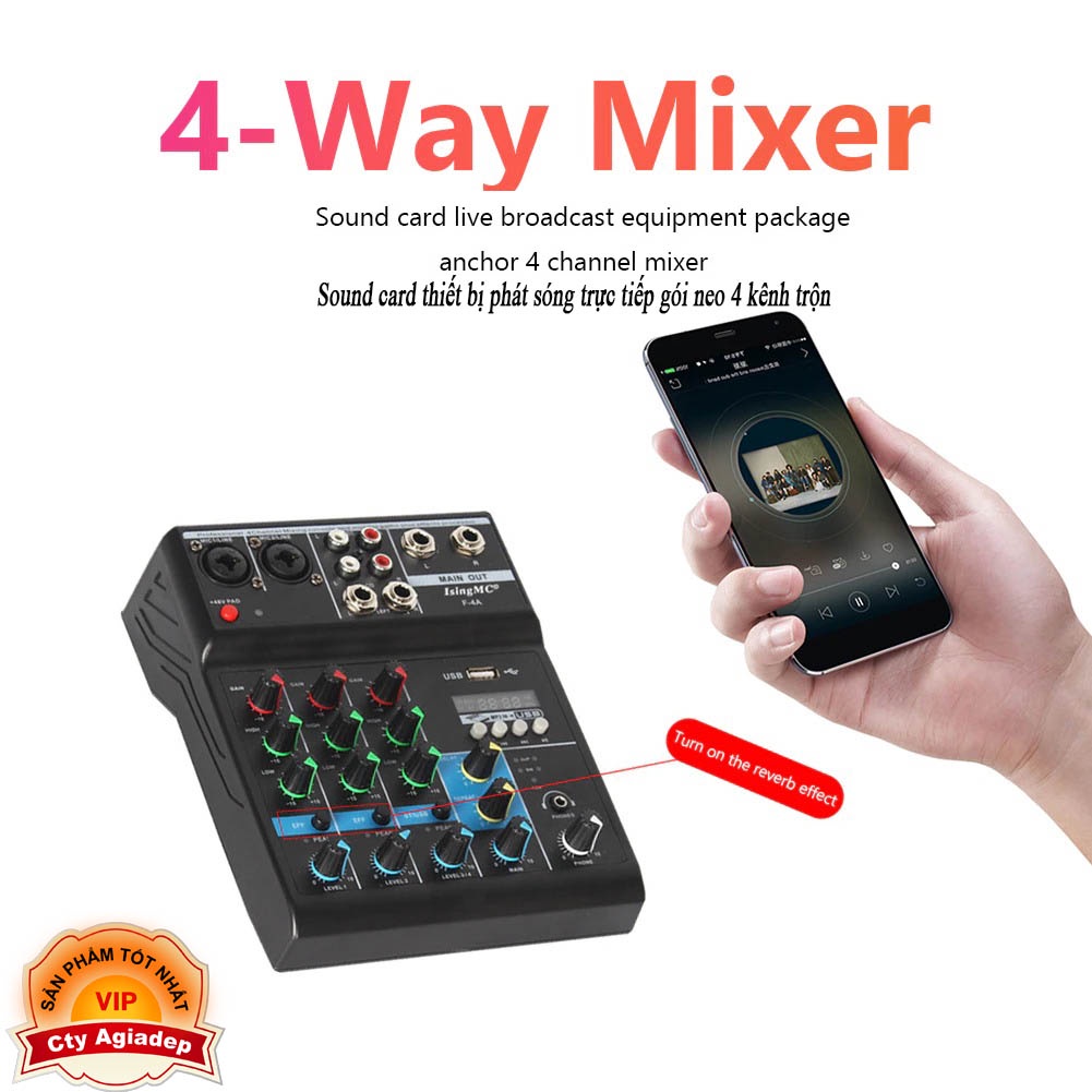 bộ trộn âm thanh chuyên nghiệp 4 kênh live trực tiếp - Soundcard For PC Recording - karaoke cho gia đình