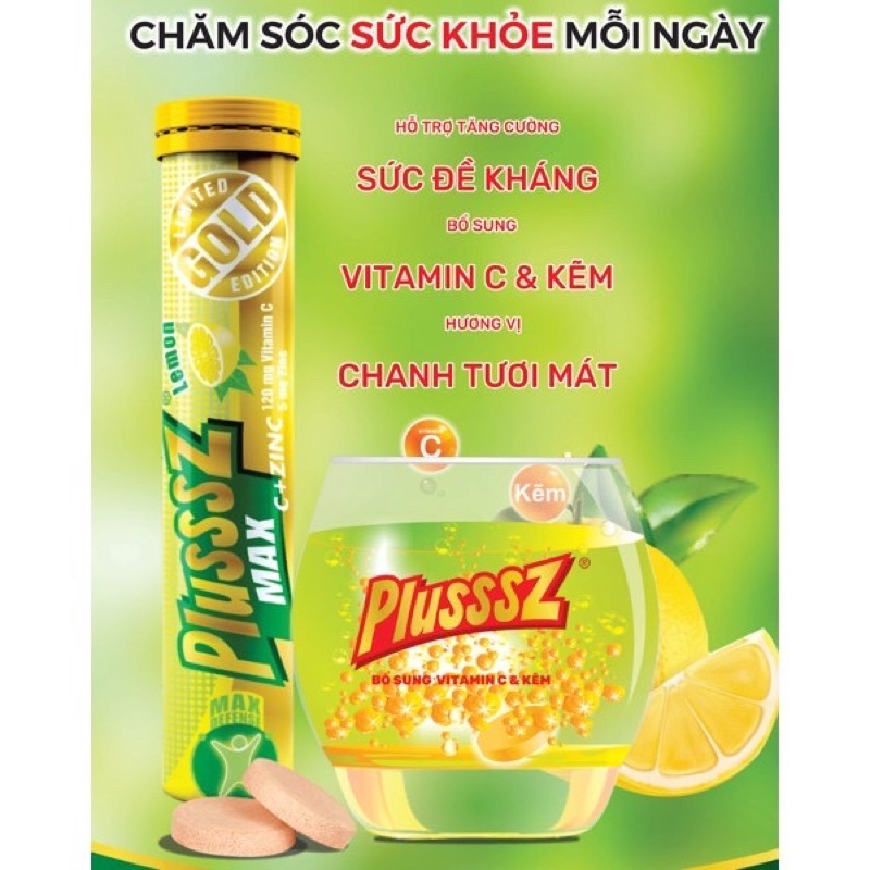 Viên sủi vitamin C + Kẽm Plusssz Max tăng đề kháng - Tube 20 viên