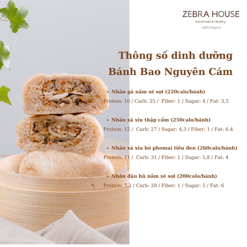 Bánh Bao Nguyên Cám Nhân Gà Nấm Xé Sợi Set 5 Bánh