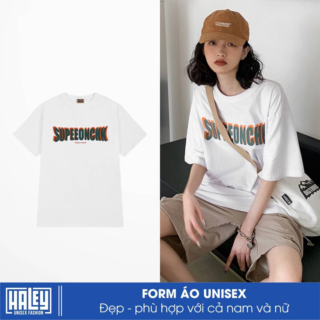 Áo Thun Unisex HALEY Tay Lỡ Mã TN92 SUPEEON Form Rộng Nam Nữ vải cotton phong cách Hàn Quốc Basic