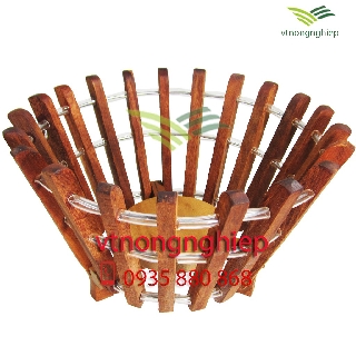 Chậu gỗ trồng lan phi 25, mẫu tròn vát nghiêng, gỗ căm xe, đường kính lọt lòng 25cm