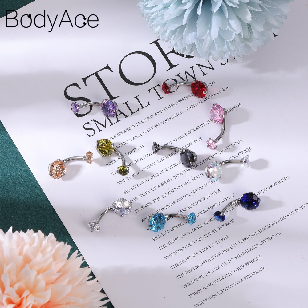 Khuyên rốn đính đá pha lê nhiều màu sắc bằng thép không gỉ thời trang cá tính 14g