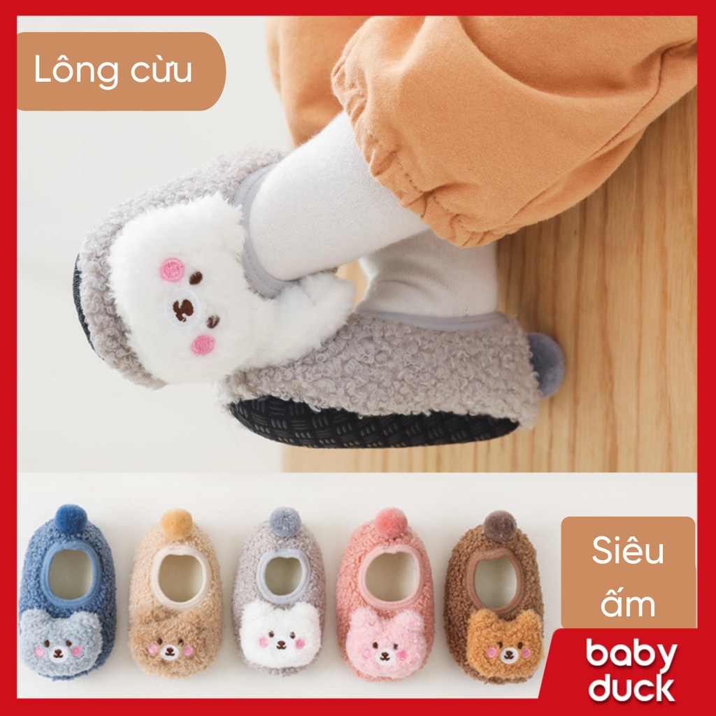 Giày đi trong nhà lót nỉ lông cừu cho bé siêu ấm và cute, giầy dép trẻ em mùa đông lạnh