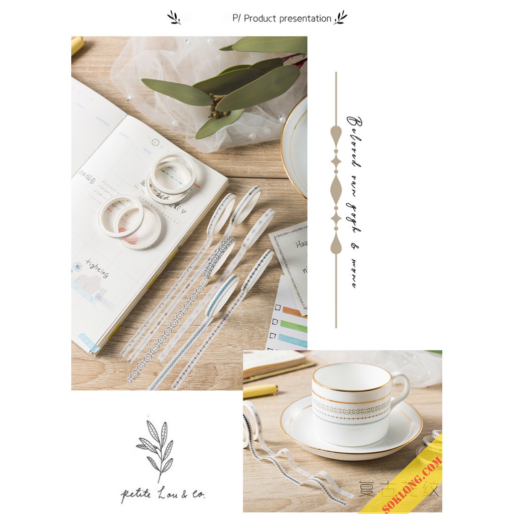 Bộ 10 cuộn washi tape dễ thương trang trí bullet journal, set băng dính dán đa năng WA06