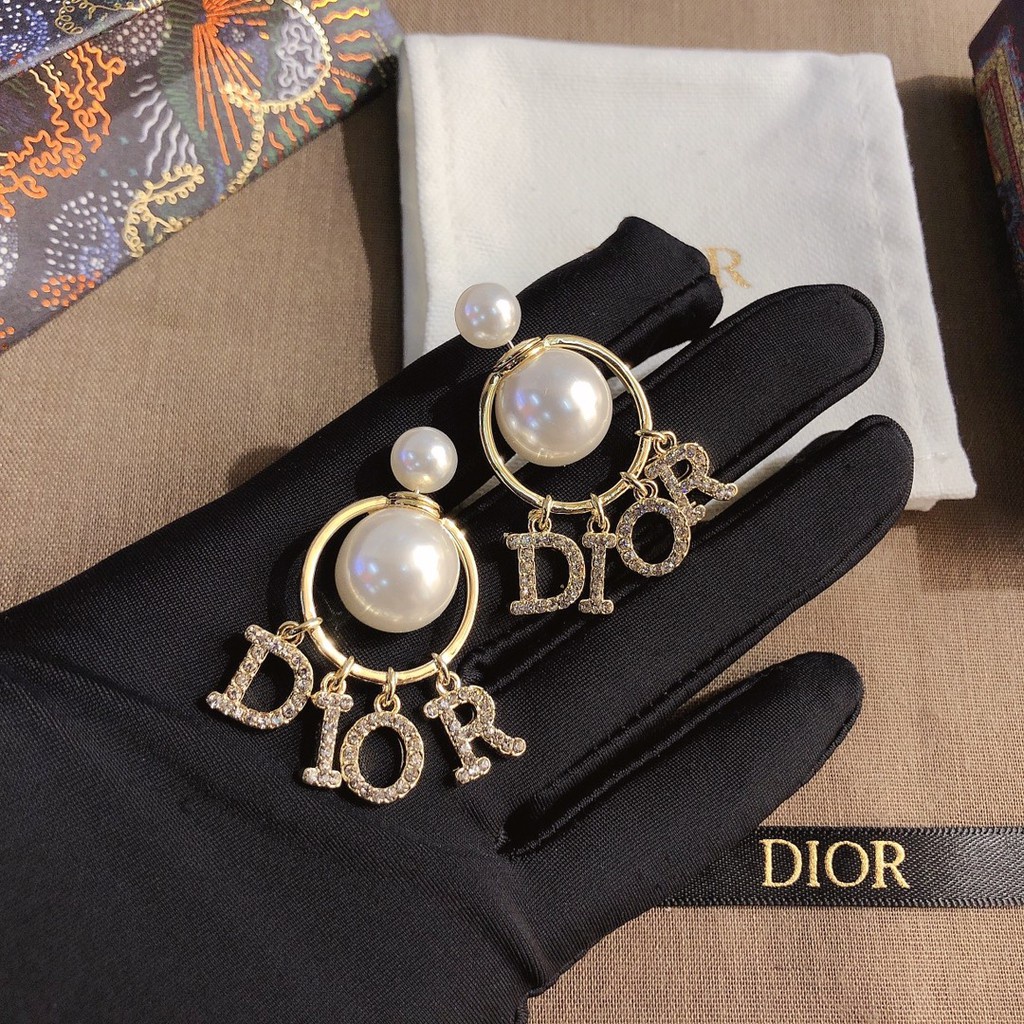 Dior Bông Tai Chữ Cái Đính Ngọc Trai Thời Trang Cho Nữ