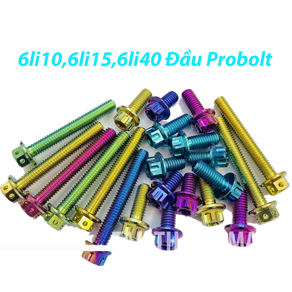Ốc Titan Trụ 6li Đầu Probolt Màu Điên Phân 6li10,6li15...6li40,6li50 Gắn Lốc Máy Và Nhiều Vị Trí Có Cùng Kích Thước PTTT