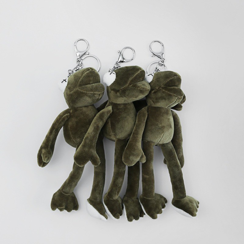 Móc khóa gấu bông ếch xanh, móc cài balo hình ếch chân dài