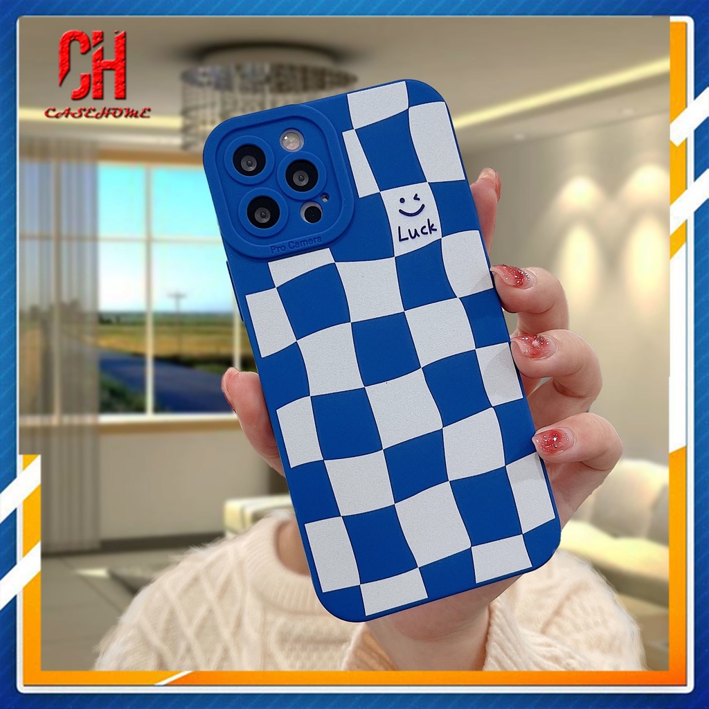 Case compatible for iPhone 13 12 11 PRO MAX 6 7 6S 8 Plus X XR XS MAX Se 2020 6SPlus 7Plus 6Plus 8Plus XSMAX Chessboard Luck Smiley Pattern Soft TPU Case