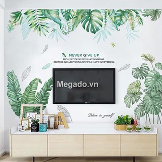 Decal lá xanh rủ trần, cây chuối, decal hồng hạc dán tường