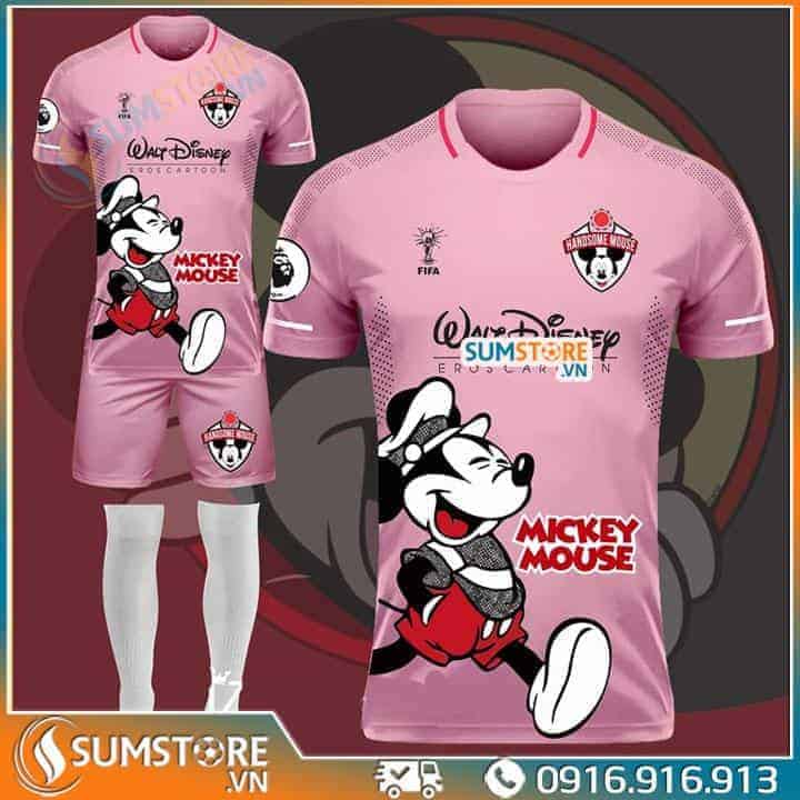 Áo Đá Banh Dễ Thương Kute Mickey Hồng - Bộ Quần Áo Bóng Đá Nam Nữ Mới Nhất